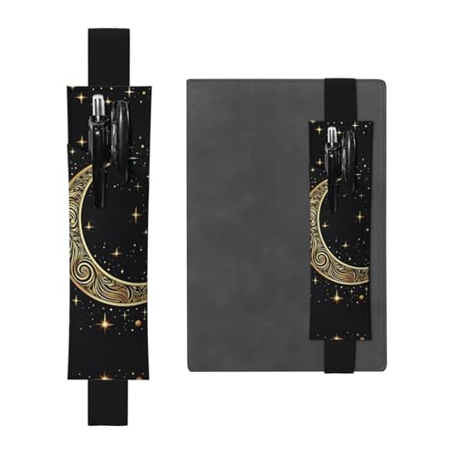 LHCVSFGW Elastischer Stifthalter für Notizbuch, Lesezeichen, PU-Leder, Stifthalter mit verstellbarem Band, Stifteetui, Halbmond-Muster, Federmäppchen für Planer, Ordner, Bücher von LHCVSFGW