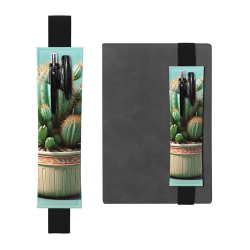 LHCVSFGW Elastischer Stifthalter für Notizbuch, Lesezeichen, PU-Leder, Stifthalter mit verstellbarem Band, Stifteetui, Kaktus-Blumentopf, Federmäppchen für Planer, Ordner, Bücher von LHCVSFGW