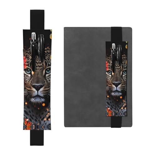 LHCVSFGW Elastischer Stifthalter für Notizbuch, Lesezeichen, PU-Leder, Stifthalter mit verstellbarem Band, Stifteetui, Leoparden- und Schmetterlings-Federmäppchen, Federmäppchen für Planer, Ordner von LHCVSFGW