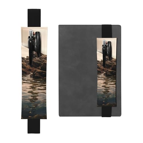 LHCVSFGW Elastischer Stifthalter für Notizbuch, Lesezeichen, PU-Leder, Stifthalter mit verstellbarem Band, Stifteetui, Leuchtturm, Federmäppchen, Federmäppchen für Planer, Ordner, Bücher, Schwarz von LHCVSFGW