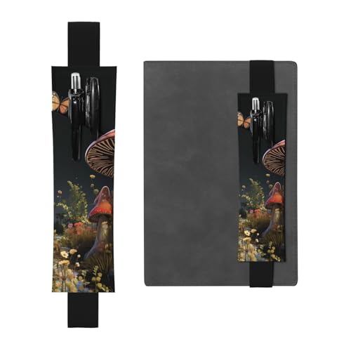 LHCVSFGW Elastischer Stifthalter für Notizbuch, Lesezeichen, PU-Leder, Stifthalter mit verstellbarem Band, Stifteetui, Märchenstil, Pilzmäppchen, Federmäppchen für Planer, Ordner, Bücher von LHCVSFGW