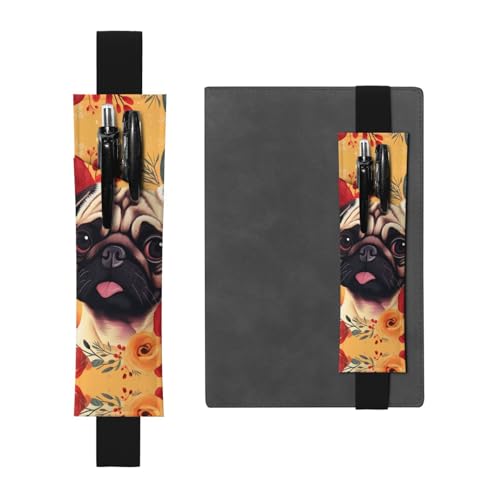 LHCVSFGW Elastischer Stifthalter für Notizbuch, Lesezeichen, PU-Leder, Stifthalter mit verstellbarem Band, Stifteetui, Mops, Blume, Federmäppchen für Planer, Ordner, Bücher, Schwarz, One Size LHCVSFGW Elastischer Stifthalter für Notizbuch, Lesezeichen, PU-Leder, Stifthalter mit verstellbarem Band, Stifteetui, Mops, Blume, Federmäppchen für Planer, Ordner, Bücher, Schwarz, One Size von LHCVSFGW