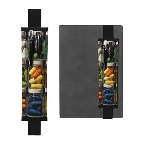 LHCVSFGW Elastischer Stifthalter für Notizbuch, Lesezeichen, PU-Leder, Stifthalter mit verstellbarem Band, Stifteetui, Pillen-Clustering, Federmäppchen für Planer, Ordner, Bücher von LHCVSFGW