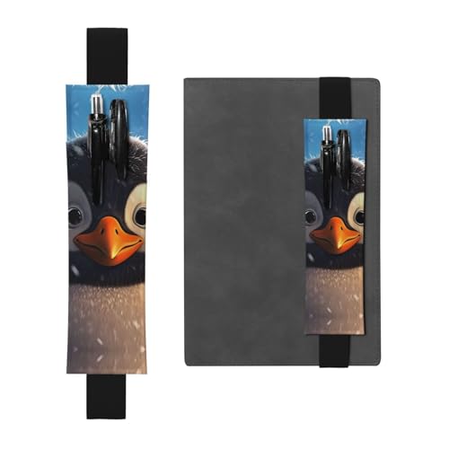 LHCVSFGW Elastischer Stifthalter für Notizbuch, Lesezeichen, PU-Leder, Stifthalter mit verstellbarem Band, Stifteetui, Pinguin im Schnee, Federmäppchen für Planer, Ordner, Bücher von LHCVSFGW