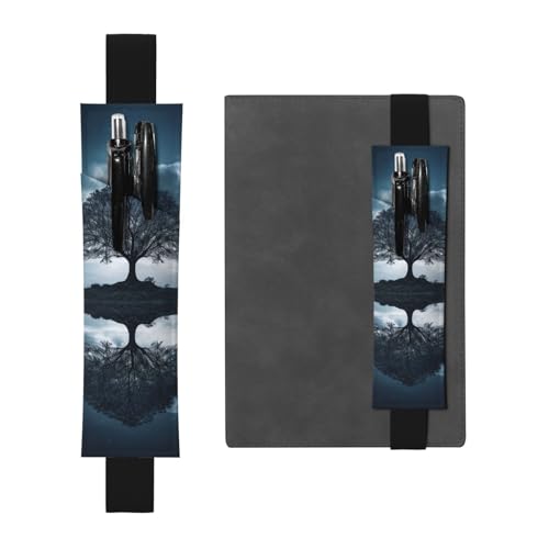 LHCVSFGW Elastischer Stifthalter für Notizbuch, Lesezeichen, PU-Leder, Stifthalter mit verstellbarem Band, Stifteetui, Reflexions-Federmäppchen, Federmäppchen für Planer, Ordner, Bücher, Schwarz von LHCVSFGW