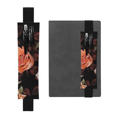 LHCVSFGW Elastischer Stifthalter für Notizbuch, Lesezeichen, PU-Leder, Stifthalter mit verstellbarem Band, Stifteetui, Schwarz, Pfirsichrose, Federmäppchen für Planer, Ordner, Bücher von LHCVSFGW