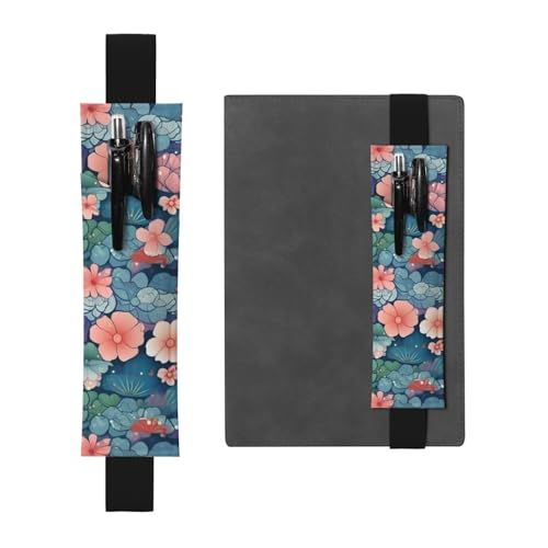 LHCVSFGW Elastischer Stifthalter für Notizbuch, Lesezeichen, PU-Leder, Stifthalter mit verstellbarem Band, Stifteetui, Skalen und Blumenmuster, Federmäppchen für Planer, Ordner, Bücher von LHCVSFGW