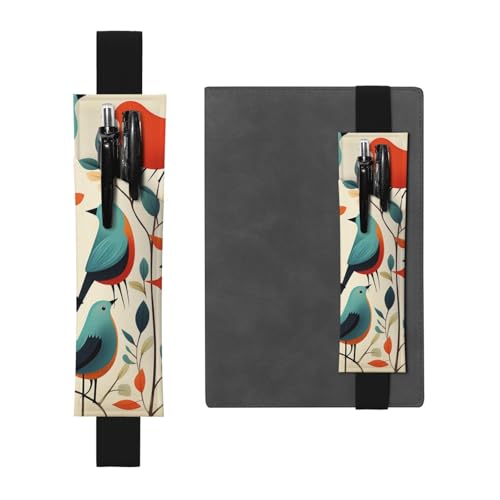 LHCVSFGW Elastischer Stifthalter für Notizbuch, Lesezeichen, PU-Leder, Stifthalter mit verstellbarem Band, Stifteetui, Vogelflocken, Federmäppchen für Planer, Ordner, Bücher von LHCVSFGW