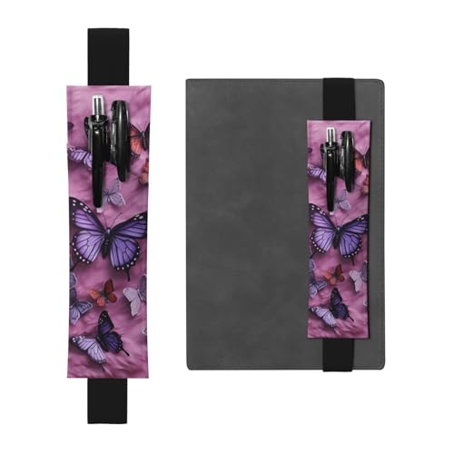 LHCVSFGW Elastischer Stifthalter für Notizbuch, Lesezeichen, PU-Leder, Stifthalter mit verstellbarem Band, Stifteetui, alle Schmetterlinge, Federmäppchen für Planer, Ordner, Bücher, Schwarz von LHCVSFGW