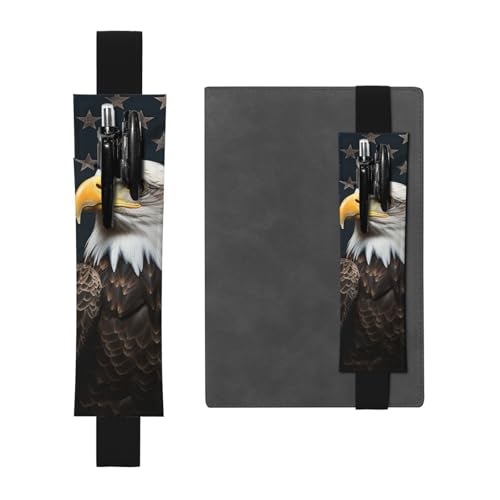 LHCVSFGW Elastischer Stifthalter für Notizbuch, Lesezeichen, PU-Leder, Stifthalter mit verstellbarem Band, Stifteetui, amerikanischer Weißkopfseeadler, Federmäppchen für Planer, Ordner, Bücher von LHCVSFGW