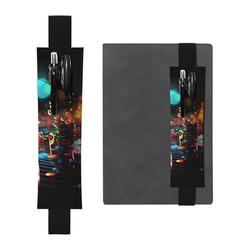 LHCVSFGW Elastischer Stifthalter für Notizbuch, Lesezeichen, PU-Leder, Stifthalter mit verstellbarem Band, Stifteetui, bunte Musiknoten, Federmäppchen für Planer, Ordner, Bücher von LHCVSFGW