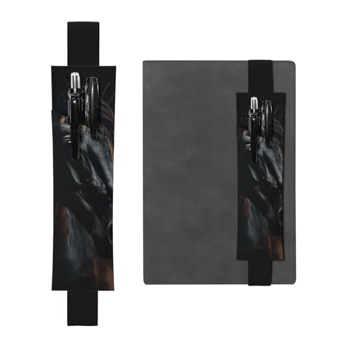 LHCVSFGW Elastischer Stifthalter für Notizbuch, Lesezeichen, PU-Leder, Stifthalter mit verstellbarem Band, Stifteetui, ein dunkles Pferd, Federmäppchen für Planer, Ordner, Bücher von LHCVSFGW