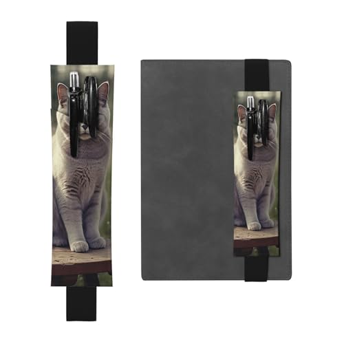 LHCVSFGW Elastischer Stifthalter für Notizbuch, Lesezeichen, PU-Leder, Stifthalter mit verstellbarem Band, Stifteetui, graue Katze im Blumenfeld, Federmäppchen für Planer, Ordner, Bücher, Schwarz LHCVSFGW Elastischer Stifthalter für Notizbuch, Lesezeichen, PU-Leder, Stifthalter mit verstellbarem Band, Stifteetui, graue Katze im Blumenfeld, Federmäppchen für Planer, Ordner, Bücher, Schwarz von LHCVSFGW