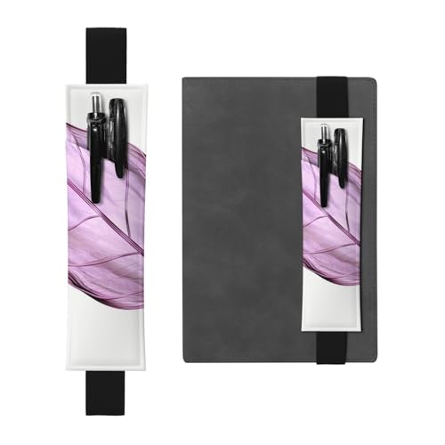 LHCVSFGW Elastischer Stifthalter für Notizbuch, Lesezeichen, PU-Leder, Stifthalter mit verstellbarem Band, Stifteetui, lila Blätter, Federmäppchen für Planer, Ordner, Bücher von LHCVSFGW