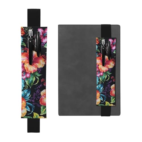 LHCVSFGW Elastischer Stifthalter für Notizbuch, Lesezeichen, PU-Leder, Stifthalter mit verstellbarem Band, Stifteetui, schöne Hibiskusblüte, Federmäppchen für Planer, Ordner, Bücher von LHCVSFGW