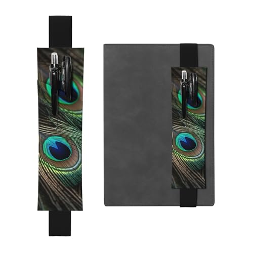 LHCVSFGW Elastischer Stifthalter für Notizbuch, Lesezeichen, PU-Leder, Stifthalter mit verstellbarem Band, Stifteetui, schöne Pfauenfedern, Federmäppchen für Planer, Ordner, Bücher von LHCVSFGW