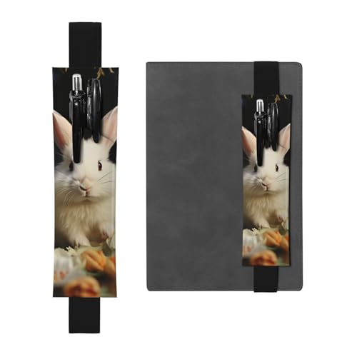 LHCVSFGW Elastischer Stifthalter für Notizbuch, Lesezeichen, PU-Leder, Stifthalter mit verstellbarem Band, Stifteetui, weißes Kaninchen und Lilien, Federmäppchen für Planer, Ordner, Bücher, Schwarz LHCVSFGW Elastischer Stifthalter für Notizbuch, Lesezeichen, PU-Leder, Stifthalter mit verstellbarem Band, Stifteetui, weißes Kaninchen und Lilien, Federmäppchen für Planer, Ordner, Bücher, Schwarz von LHCVSFGW