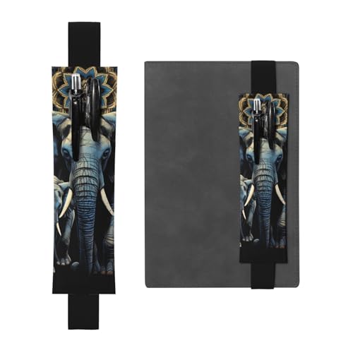 LHCVSFGW Elastischer Stifthalter für Notizbuch, Lesezeichen, PU-Leder, Stifthalter mit verstellbarem Band, Stifteetui, zwei Elefanten, Federmäppchen für Planer, Ordner, Bücher von LHCVSFGW