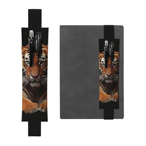 LHCVSFGW Elastischer Stifthalter für Notizbuch, Lesezeichen, PU-Leder, Stifthalter mit verstellbarem Band, Stifteetui mit Tiger und Pfoten, Federmäppchen für Planer, Ordner, Bücher von LHCVSFGW