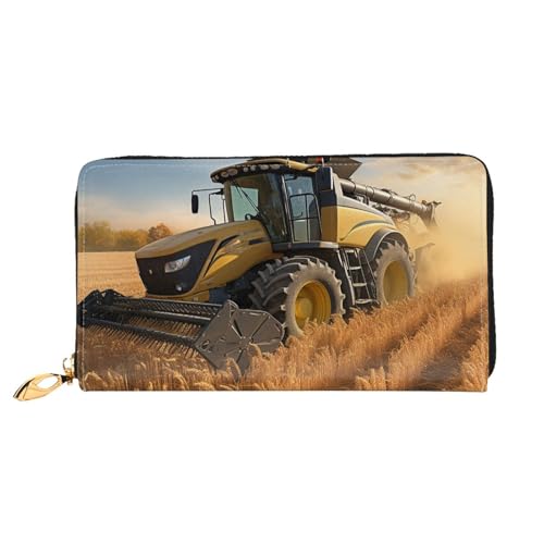 LHCVSFGW Leder Geldbörse für Damen Herren Bifold Wallet Ultra Slim Kreditkartenetui Bauernhof Traktor Ernte Damen Clutch Geldbörse, Schwarz, Einheitsgröße, Schwarz , Einheitsgröße von LHCVSFGW