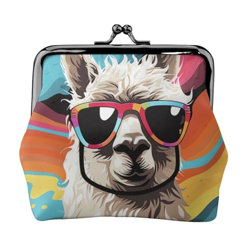 Alpaka mit Sonnenbrille, kleine Münzgeldbörse für Frauen, Kiss-Lock-Geldbörse, Leder, niedliche Münzgeldbörse, Mini-Münztasche, Kleingeldtasche, Schlüsselhalter von LHDGBNV