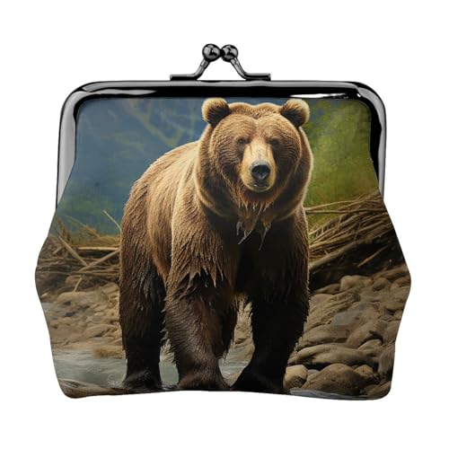 Brown Bear Kleine Münzbörse für Frauen, Kiss-Lock-Geldbörse, Leder, niedliche Münzgeldbörse, Mini-Münztasche, Kleingeldbörse Schlüsselhalter von LHDGBNV