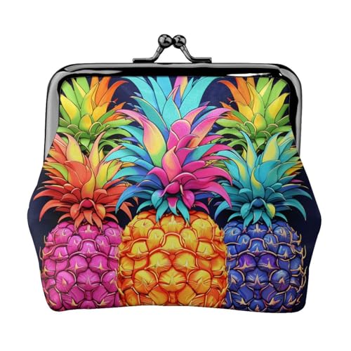 Bunte Ananas-Münzgeldbörse für Damen, Kiss-Lock-Geldbörse, Leder, niedliche Münzgeldbörse, Mini-Münztasche, Kleingeldtasche, Schlüsselhalter von LHDGBNV