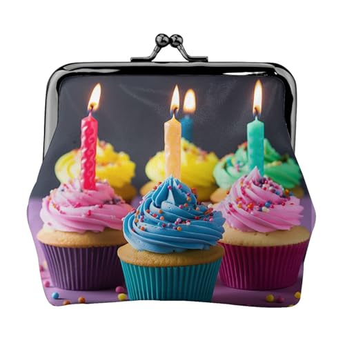 Bunte Geldbörse mit Aufschrift "Happy Birthday", Cupcakes, kleine Münzbörse für Frauen, Kiss-Lock-Geldbörse, Leder, niedliche Münzgeldbörse, Mini-Münztasche, Kleingeldtasche, Schlüsselhalter von LHDGBNV