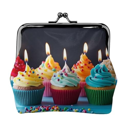 Bunte Geldbörse mit Aufschrift "Happy Birthday", Cupcakes, kleine Münzbörse für Frauen, Kiss-Lock-Geldbörse, Leder, niedliche Münzgeldbörse, Mini-Münztasche, Kleingeldtasche, Schlüsselhalter von LHDGBNV