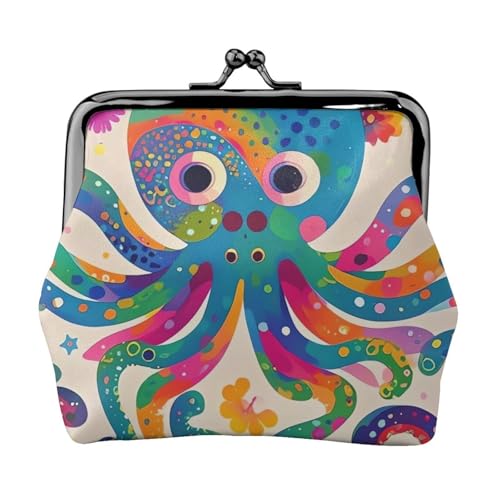 Bunte Oktopus-Geldbörse für Damen, Kiss-Lock-Geldbörse, Leder, niedliche Münzgeldbörse, Mini-Münztasche, Kleingeldbörse, Schlüsselhalter von LHDGBNV