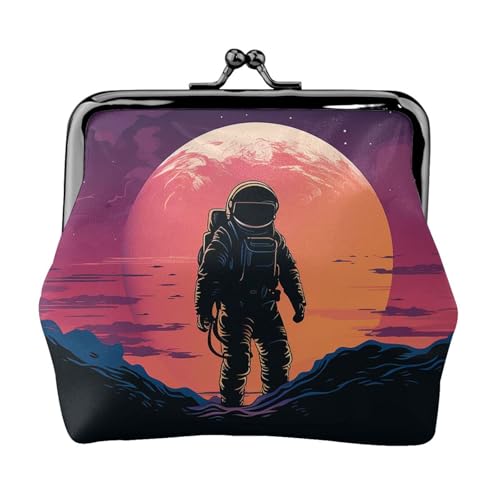 Coole Astronauten-Münzgeldbörse für Frauen, Kiss-Lock-Geldbörse, Leder, niedliche Münzgeldbörse, Mini-Münztasche, Kleingeldbörse, Schlüsselhalter von LHDGBNV