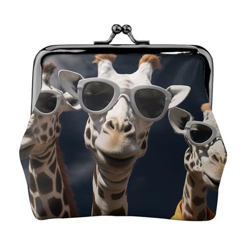 Drei Giraffen mit Sonnenbrille, kleine Münzbörse für Frauen, Kiss-Lock-Geldbörse, Leder, niedliche Münzgeldbörse, Mini-Münztasche, Kleingeldbörse, Schlüsselhalter von LHDGBNV