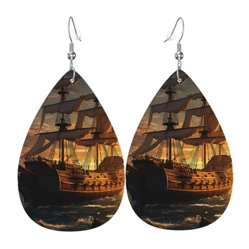 Fantasie-Piratenschiff-Ohrringe aus Kunstleder, Tropfenform, modisch, leicht, baumelnde Ohrringe, Leder-Ohrringe für Frauen, Hochzeiten, Partys, Zeremonien, Bankette, Geschenke Fantasie-Piratenschiff-Ohrringe aus Kunstleder, Tropfenform, modisch, leicht, baumelnde Ohrringe, Leder-Ohrringe für Frauen, Hochzeiten, Partys, Zeremonien, Bankette, Geschenke von LHDGBNV