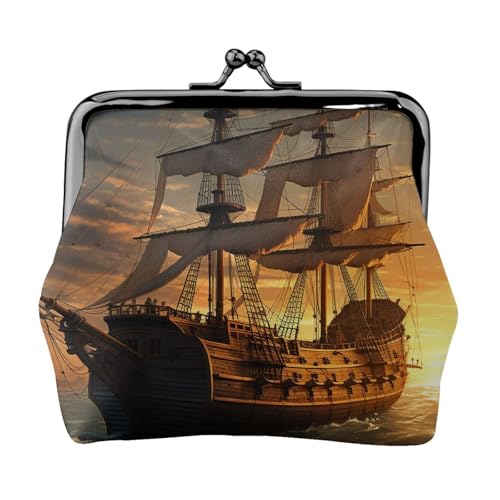Fantasy Piratenschiff, kleine Münzbörse für Frauen, Kiss-Lock-Geldbörse, Leder, niedliche Münzbörse, Mini-Münztasche, Kleingeldbörse, Schlüsselhalter von LHDGBNV