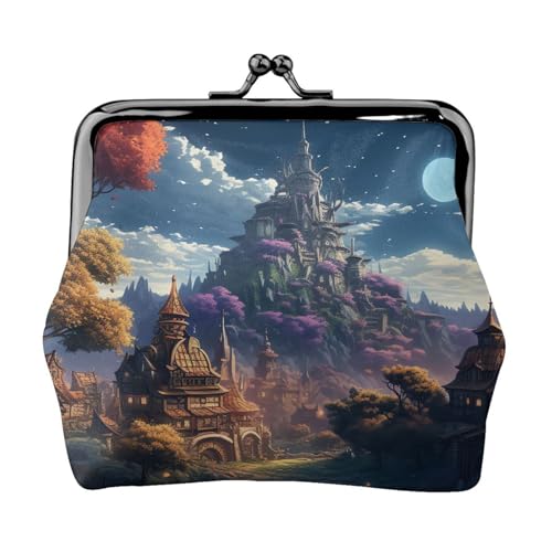 Fantasy Town Kleine Münzbörse für Frauen, Kiss-Lock-Geldbörse, Leder, niedliche Münzbörse, Mini-Münztasche, Kleingeldbörse, Schlüsselhalter von LHDGBNV