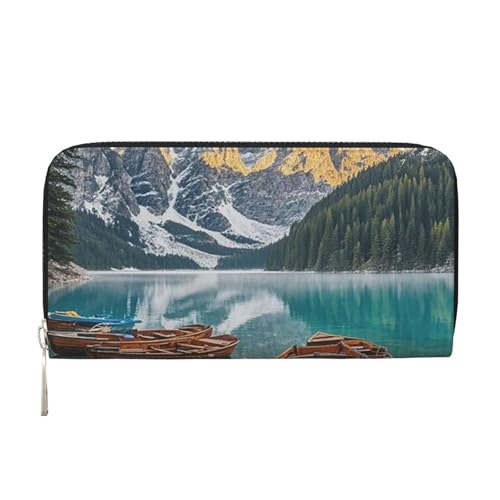Geldbörse aus PU-Leder für Damen und Mädchen, mit Reißverschluss, Kreditkartenhalter, Bergsee, Boote, lange Geldbörse, Clutch, Geldbörse, wasserdicht, Reisehandtasche Geldbörse aus PU-Leder für Damen und Mädchen, mit Reißverschluss, Kreditkartenhalter, Bergsee, Boote, lange Geldbörse, Clutch, Geldbörse, wasserdicht, Reisehandtasche von LHDGBNV