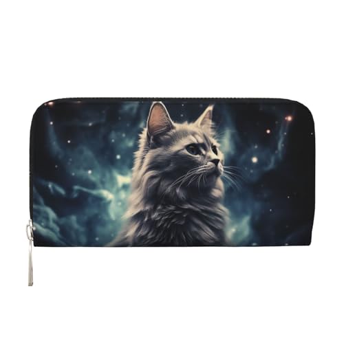 Geldbörse aus PU-Leder für Damen und Mädchen, mit Reißverschluss, Kreditkartenhalter, eine Katze im Nebel, lange Geldbörse, Clutch, Geldbörse, wasserdicht, Reisehandtasche Geldbörse aus PU-Leder für Damen und Mädchen, mit Reißverschluss, Kreditkartenhalter, eine Katze im Nebel, lange Geldbörse, Clutch, Geldbörse, wasserdicht, Reisehandtasche von LHDGBNV