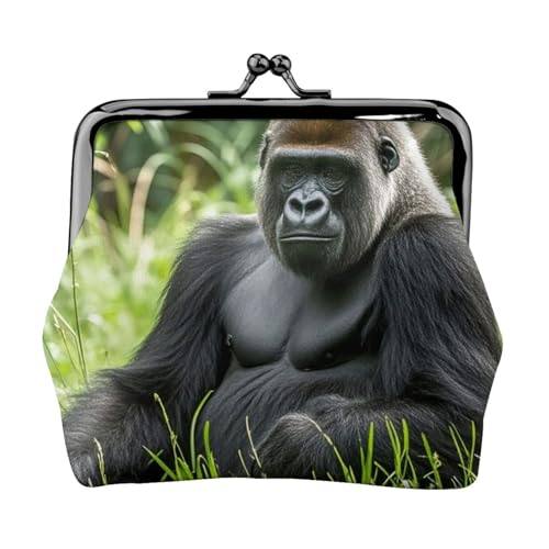 Gorilla In The Grass Kleine Münzgeldbörse für Frauen, Kiss-Lock-Geldbörse, Leder, niedliche Münzgeldbörse, Mini-Münztasche, Kleingeldbörse, Schlüsselhalter von LHDGBNV