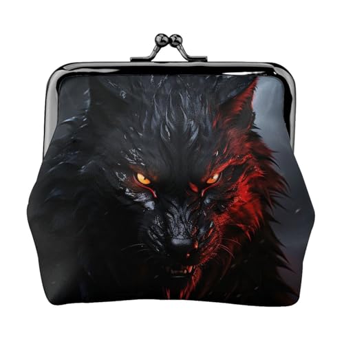 Großer schwarzer Wolf mit roten Augen, kleine Münzbörse für Frauen, Kiss-Lock-Geldbörse, Leder, niedliche Münzgeldbörse, Mini-Münztasche, Kleingeldbörse Schlüsselhalter von LHDGBNV