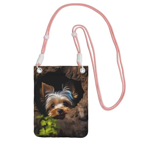 Handy-Geldbörse für Damen, Motiv: A Little Yorkshire Terrier, mit pinkem Schultergurt, Reisetasche Handy-Geldbörse für Damen, Motiv: A Little Yorkshire Terrier, mit pinkem Schultergurt, Reisetasche von LHDGBNV