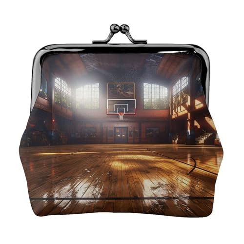 Kleine Geldbörse für Damen, Basketballplatz, Kiss-Lock-Geldbörse, Leder, niedliche Münzgeldbörse, Mini-Münztasche, Kleingeldbörse, Schlüsselhalter von LHDGBNV
