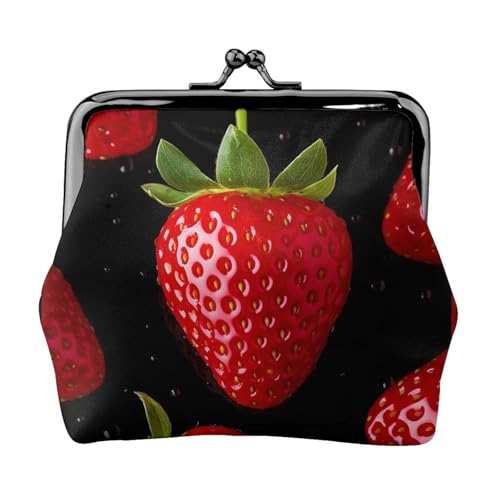 Kleine Geldbörse für Damen, Erdbeere, Kiss-Lock-Geldbörse, Leder, niedliche Münzgeldbörse, Mini-Münztasche, Kleingeldbörse, Schlüsselhalter von LHDGBNV
