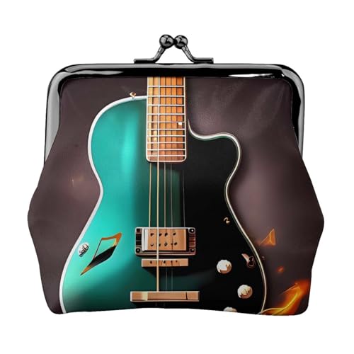 Kleine Geldbörse für Damen, Motiv: Musik-Gitarre, Kiss-Lock-Geldbörse, Leder, niedliche Münzgeldbörse, Mini-Münztasche, Kleingeldtasche, Schlüsselhalter von LHDGBNV