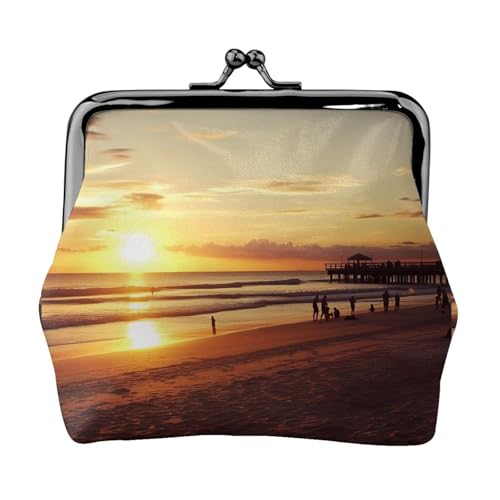 Kleine Geldbörse für Damen, Motiv: Sonnenuntergang am Strand, Kiss-Lock-Geldbörse, Leder, niedliche Münzgeldbörse, Mini-Münztasche, Kleingeldbörse, Schlüsselhalter von LHDGBNV