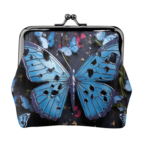 Kleine Geldbörse für Damen, Motiv: blauer Schmetterling, Leder, niedlich, Münztasche, Kleingeldtasche, Schlüsselhalter von LHDGBNV