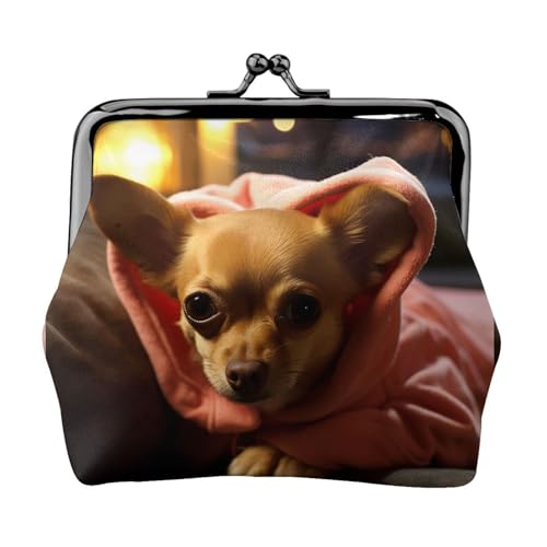 Kleine Geldbörse für Damen, Motiv: depressiver Chihuahua, Kiss-Lock-Geldbörse, Leder, niedliche Münzbörse, Mini-Münztasche, Kleingeldbörse, Schlüsselhalter von LHDGBNV