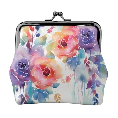 Kleine Geldbörse mit Aquarell-Blumenmuster für Frauen, Kiss-Lock-Geldbörse, Leder, niedliche Münzgeldbörse, Mini-Münztasche, Kleingeld-Geldbörse, Schlüsselhalter von LHDGBNV