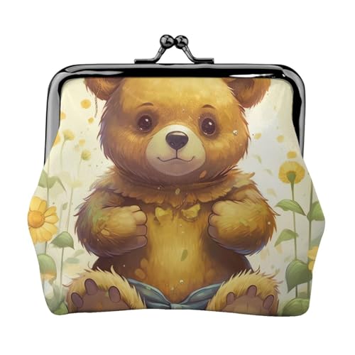 Kleine Geldbörse mit Blume und Bär, Kiss-Lock-Geldbörse, Leder, niedliche Münzgeldbörse, Mini-Münztasche, Kleingeldbörse, Schlüsselhalter von LHDGBNV