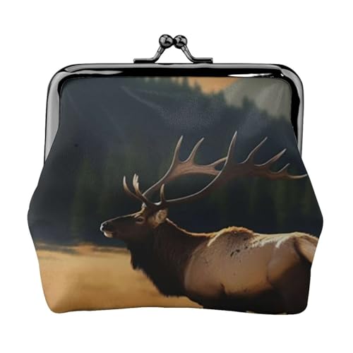 Kleine Geldbörse mit Elch auf der Wiese für Frauen, Kiss-Lock-Geldbörse, Leder, niedliche Münzgeldbörse, Mini-Münztasche, Kleingeldbörse, Schlüsselhalter von LHDGBNV