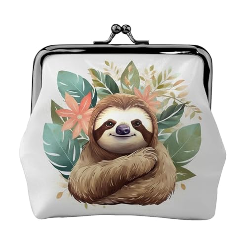 Kleine Geldbörse mit Faultierblättern, Kiss-Lock-Geldbörse, Leder, niedliche Münzgeldbörse, Mini-Münztasche, Kleingeldtasche, Schlüsselhalter von LHDGBNV
